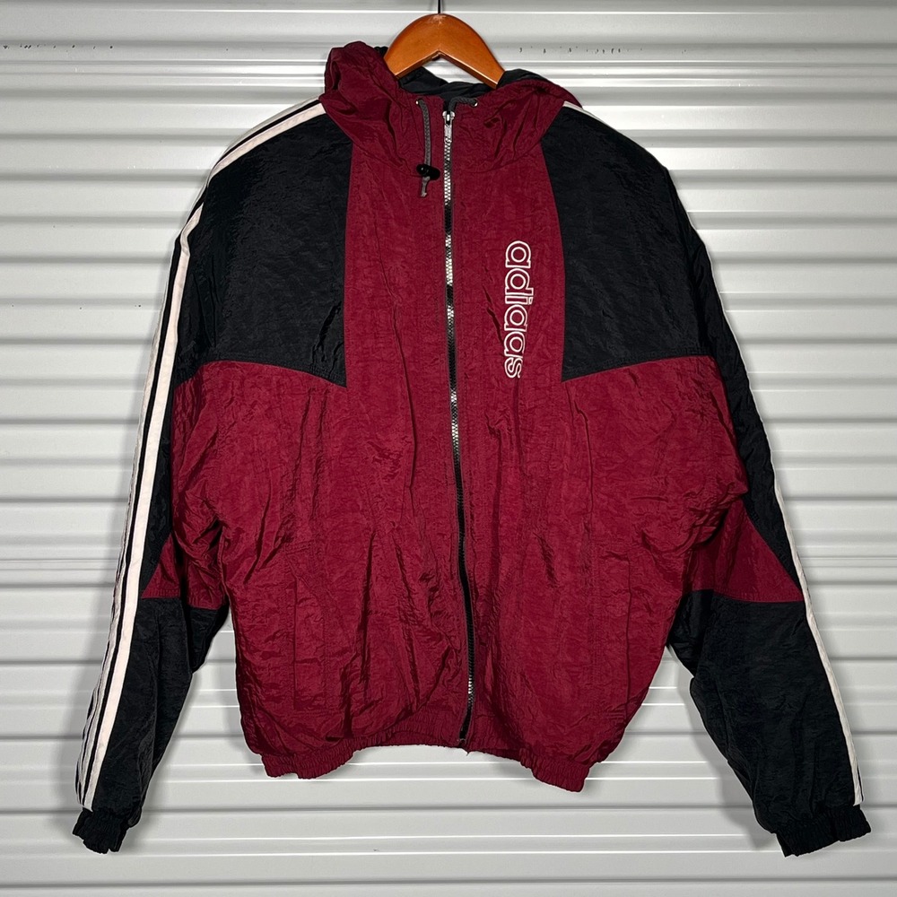 Vtg Adidas Trefoil Striped Quilted Puffer Jacket Mens M color block hooded 90's